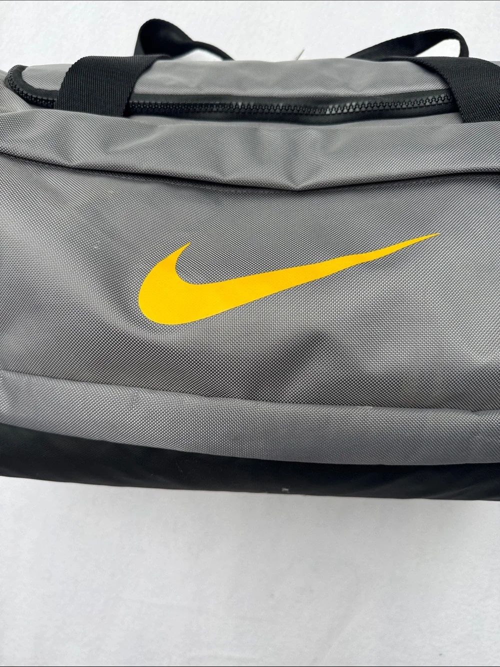 Nike Gray Duffel Bag with Yellow Swoosh - Men's Sports Gear w/ Shoe Compartment